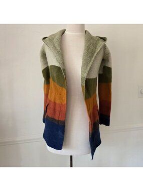 Toad & Co Wool Landscape Hooded Cardigan Sweater Coat Sunrise Detail Xs